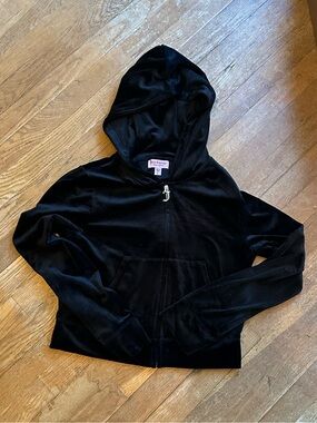 Juicy Couture Black Velour Hoodie with Signature J Charm
